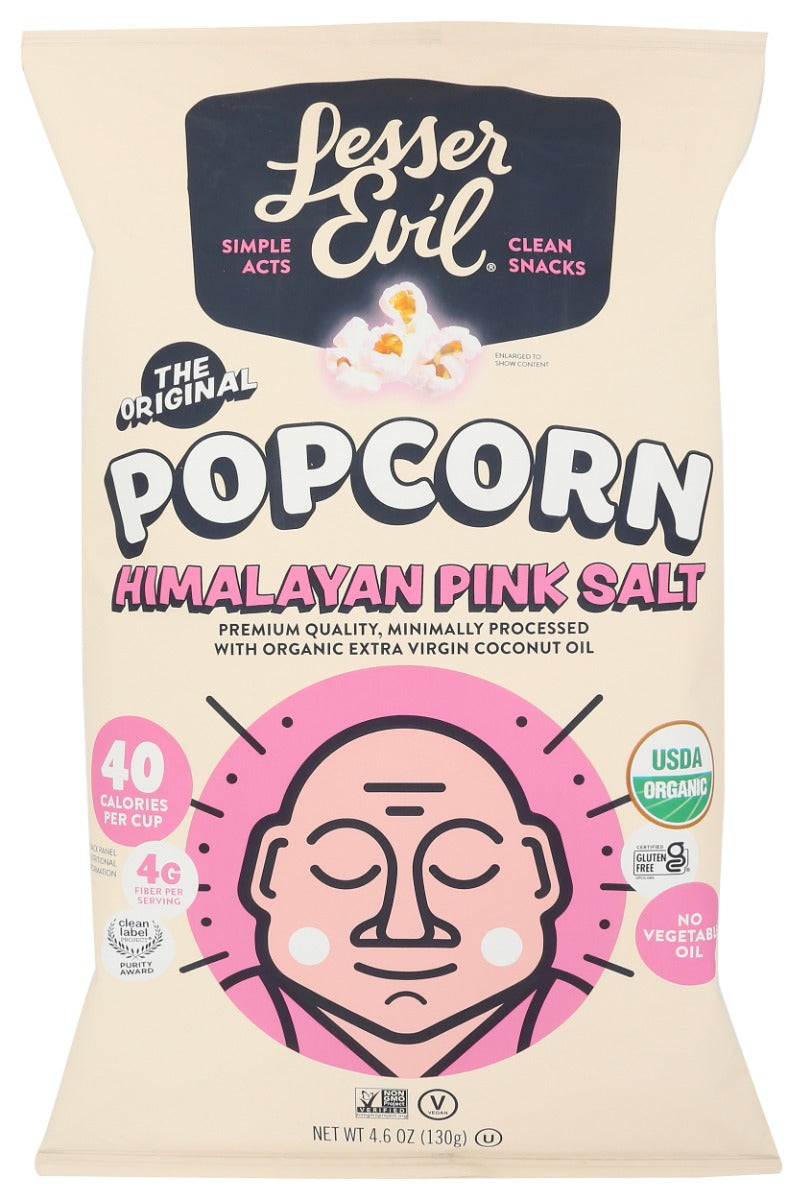 LESSER EVIL: Himalayan Pink Salt Organic Popcorn, 4.6 oz