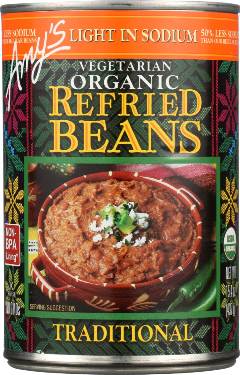 AMYS: Organic Vegetarian Traditional Refried Beans Light In Sodium, 15.4 oz