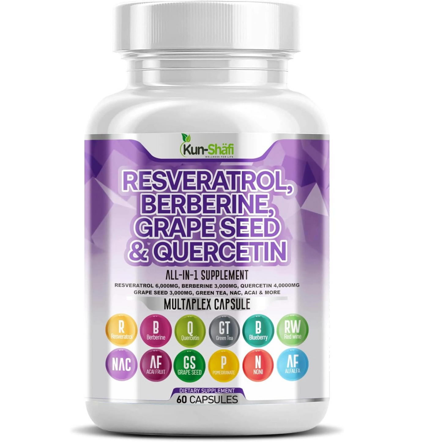 Kun Shafi Resveratrol, Berberine, Quercetin & Grape Seed – Immune Support 60 Cap