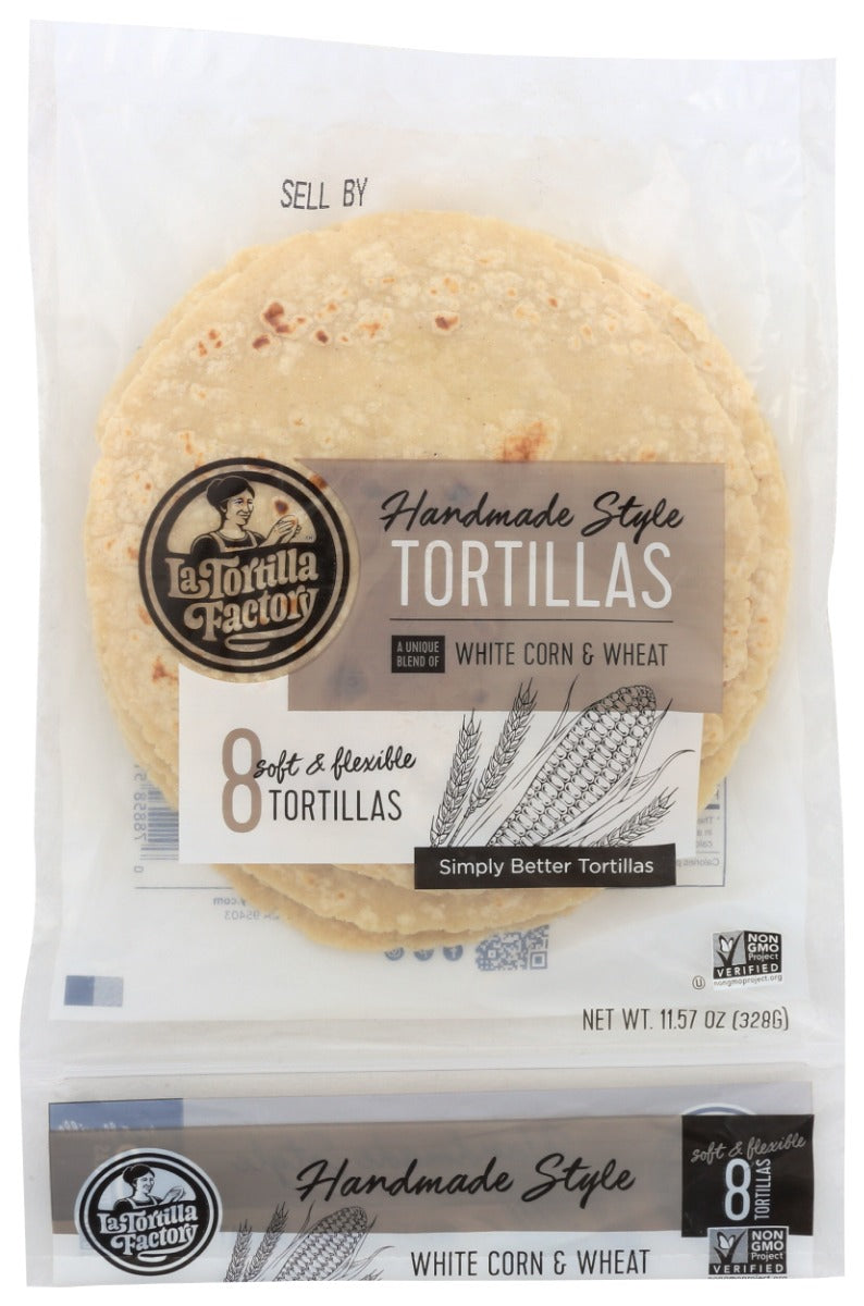 LA TORTILLA FACTORY: Hand Made Style Tortillas White Corn and Wheat, 11.57 oz