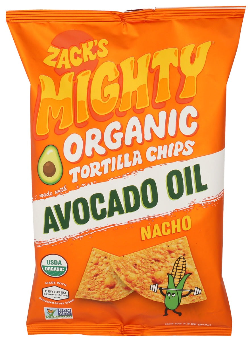 ZACKS MIGHTY: Nacho Organic Tortilla Chips, 7.5 oz