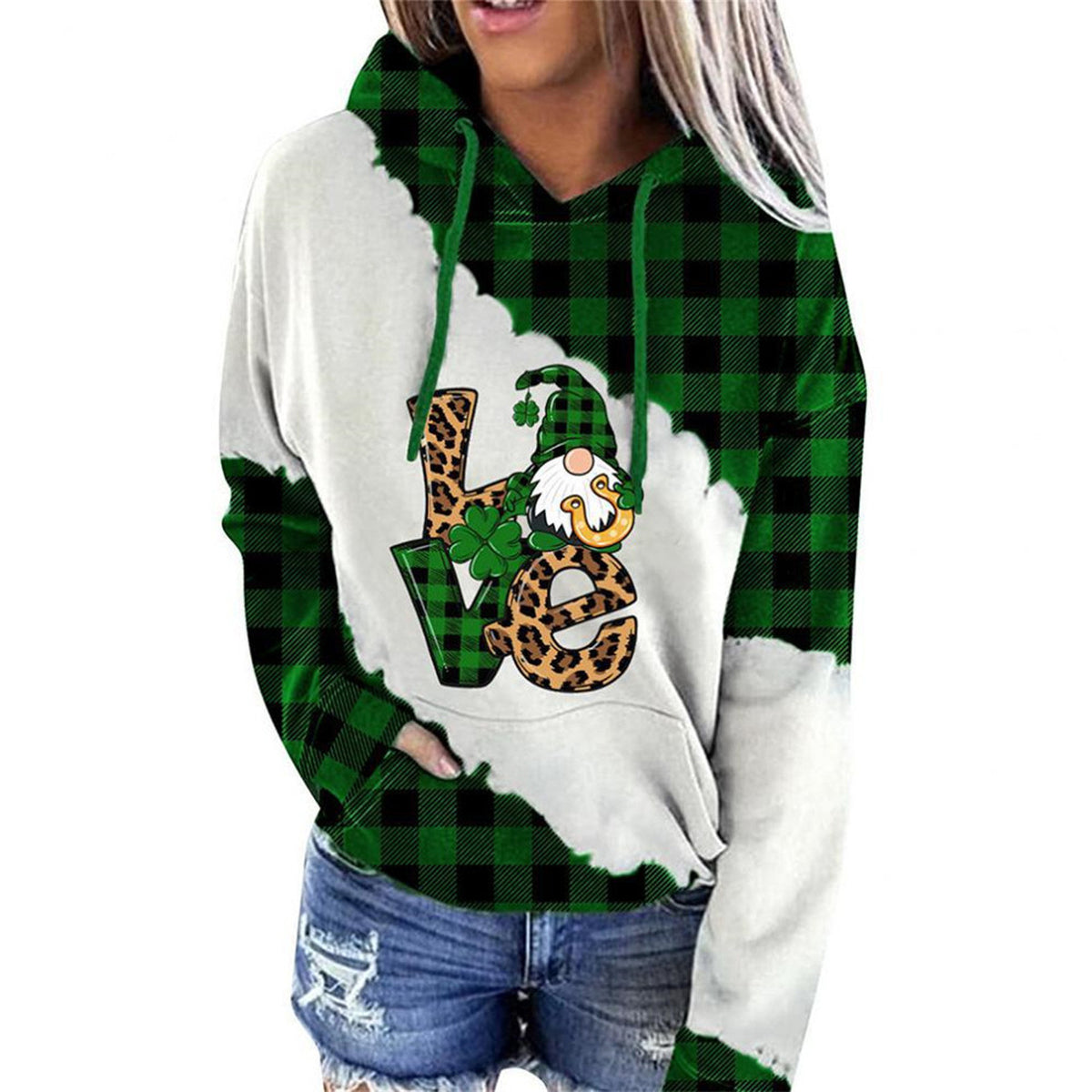 Lucky Grass Print Women's Casual Hoodie Sweatshirt