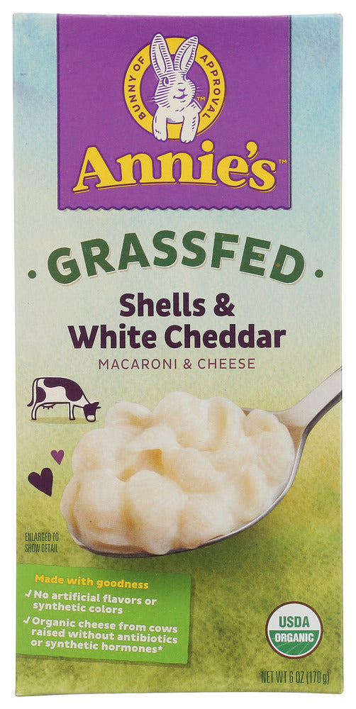 ANNIES HOMEGROWN: Organic Grass Fed Shells & White Cheddar Macaroni & Cheese, 6 Oz