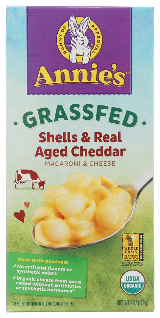 Annie's Homegrown Organic Grass Fed Shells and Real Aged Cheddar Macaroni and Cheese, 6 Oz