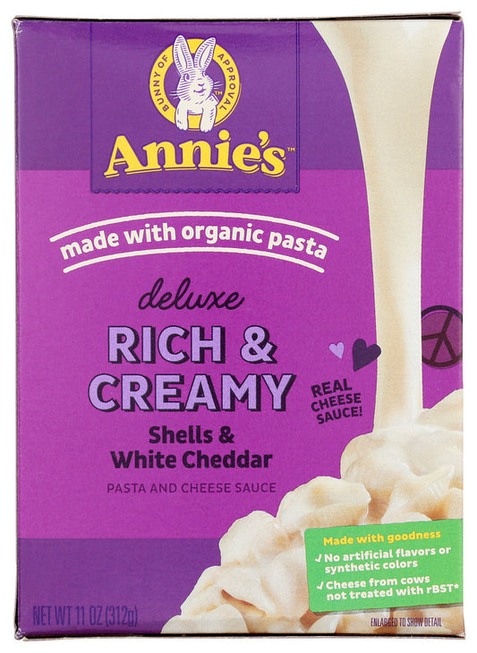 ANNIES HOMEGROWN: Deluxe Rich & Creamy Shells & White Cheddar Mac & Cheese, 11 oz