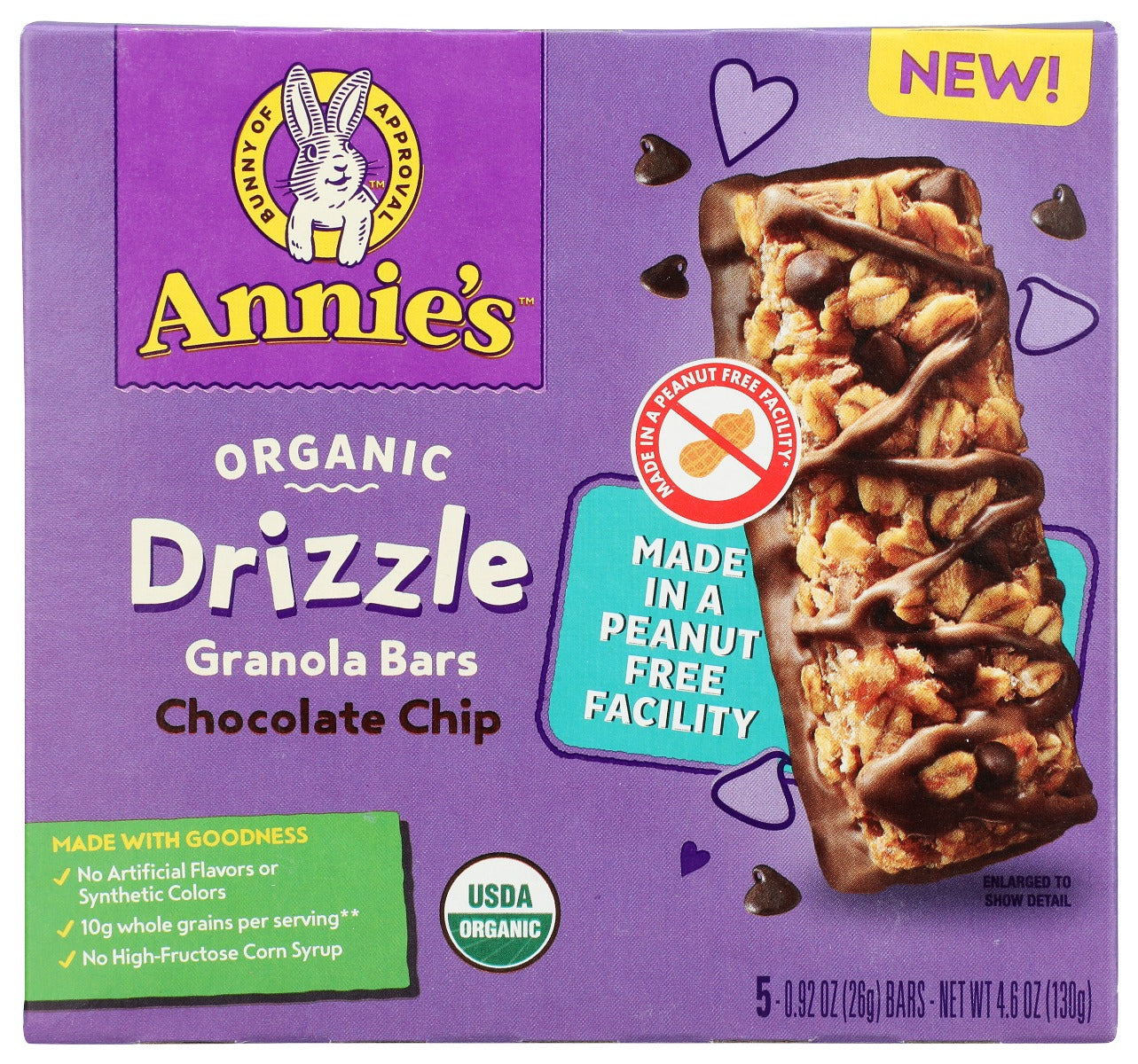 ANNIE'S HOMEGROWN: Organic Drizzle Chocolate Chip Granola Bars 5Pc, 4.6 oz