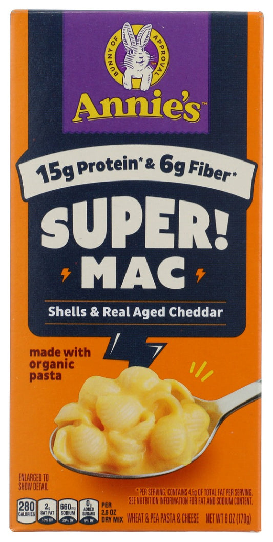 ANNIE'S HOMEGROWN: SUPER! Mac Shells & Real Aged Cheddar, 6 oz