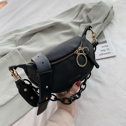 Chic French Women's Shoulder Bag with Wide Strap