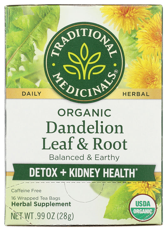 TRADITIONAL MEDICINALS: Organic Dandelion Leaf & Root Caffeine Free Herbal Tea 16 Tea Bags, 0.99 oz