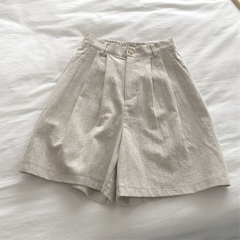 Retro High Waist Slim Linen Wide Leg Trousers