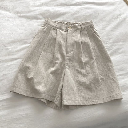 Retro High Waist Slim Linen Wide Leg Trousers