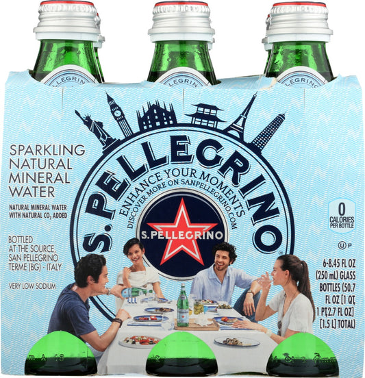 SAN PELLEGRINO: Sparkling Natural Mineral Water Glass Bottles 6Pk, 50.7 fo