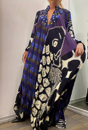 2022 Women's V-Neck Pocket Print Dress for Cross-Border Trade