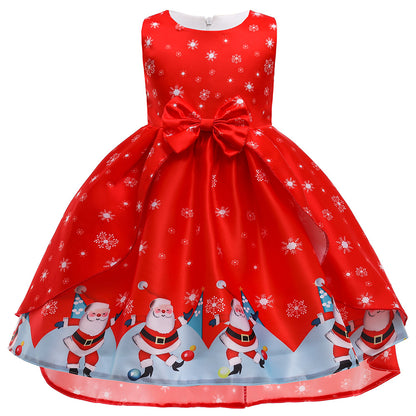 Christmas Dress Print for Princess Santa Claus Girl