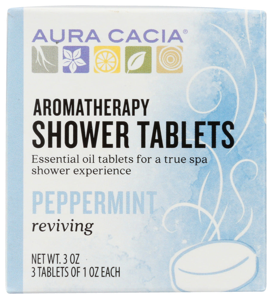 AURA CACIA: Aromatherapy Shower Tablets Reviving Peppermint 3 tablets (1 oz each), 3 oz