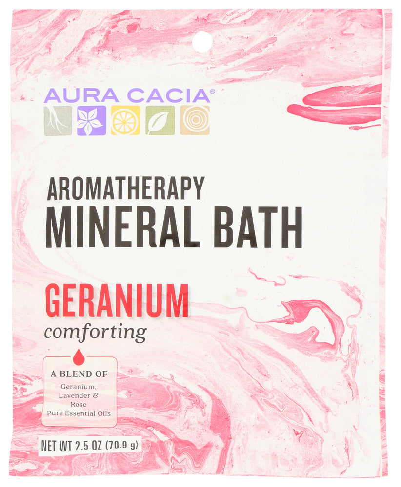AURA CACIA: Aromatherapy Mineral Bath Comforting Geranium, 2.5 Oz