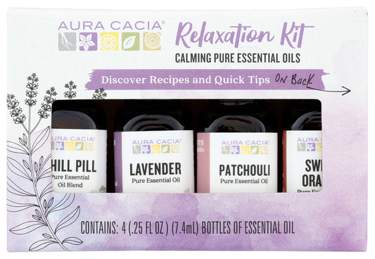 AURA CACIA: Essensial Oil Relaxation Kit Pack of 4, 0.25 oz