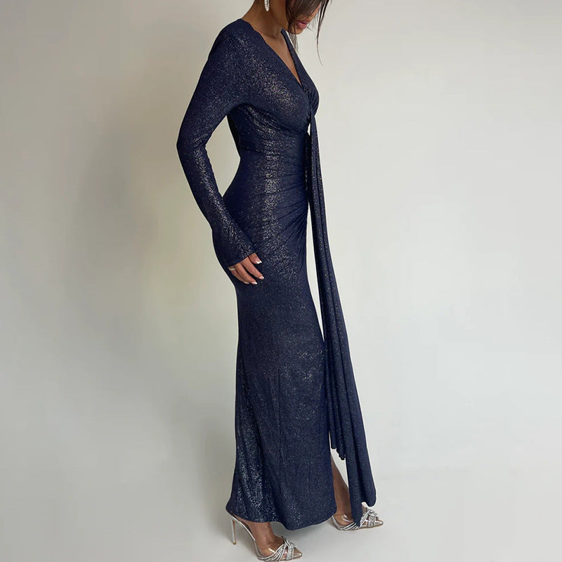 Fashionable V-Neck Long Sleeve Dress for Women