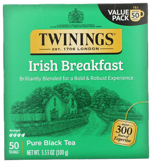 TWININGS: 100% Pure Black Tea Irish Breakfast, 50 Tea Bags