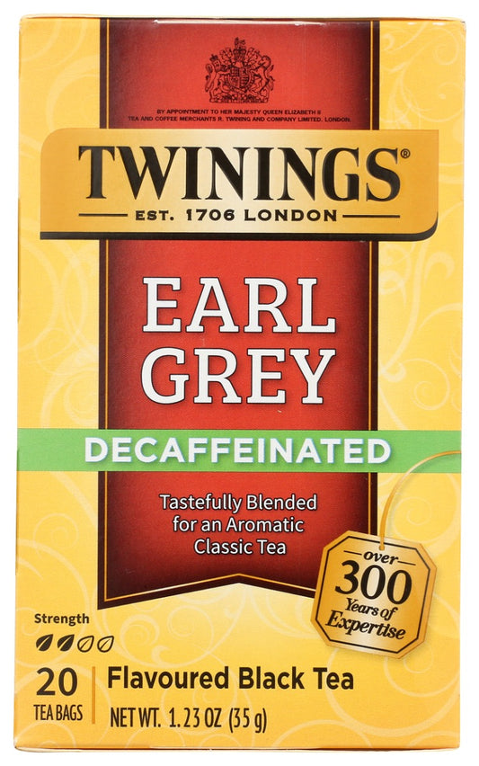 TWININGS OF LONDON: Classics Earl Grey Naturally Decaffeinated, 20 Tea Bags, 1.23 oz