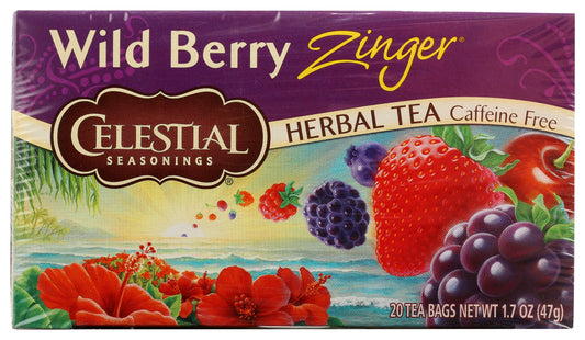 CELESTIAL SEASONINGS: Wild Berry Zinger Herbal Tea Caffeine Free 20 Tea Bags, 1.7 oz