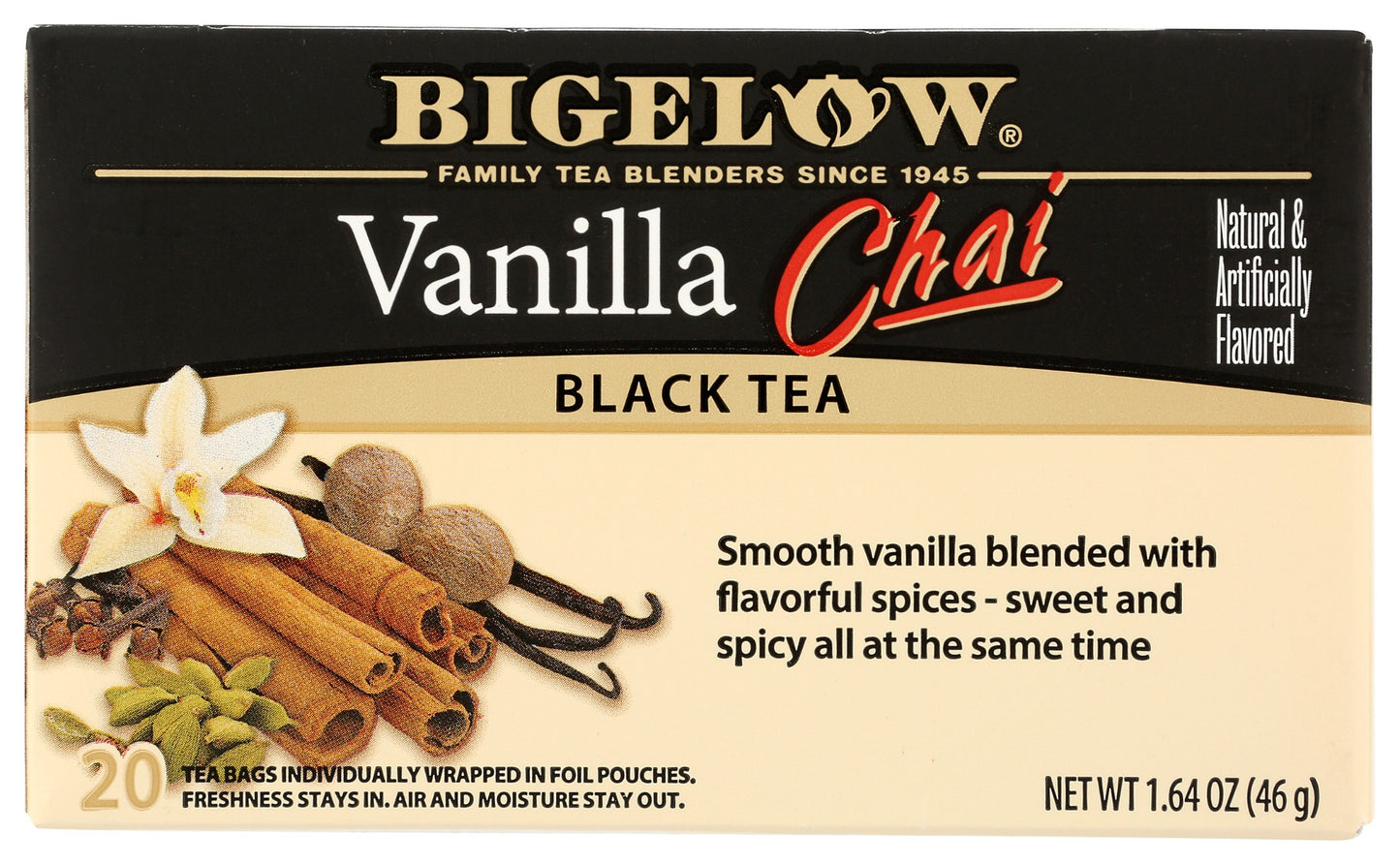BIGELOW: Vanilla Chai Black Tea 20 Tea Bags, 1.64 oz