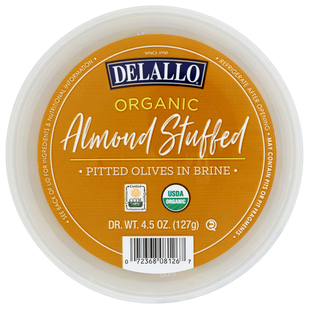 DELALLO: Organic Almond Stuff Pitted Olives In Brine, 4.5 oz