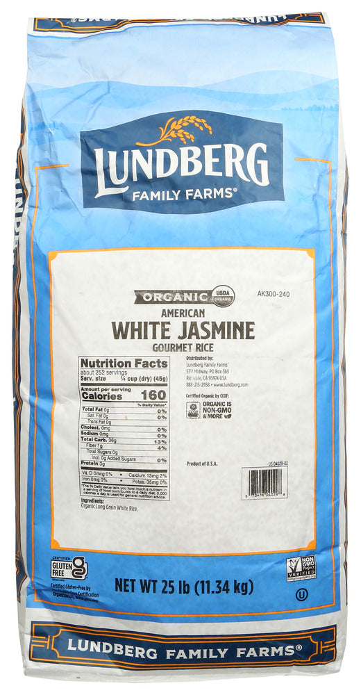 LUNDBERG: Organic California White Jasmine Rice, 25 lb