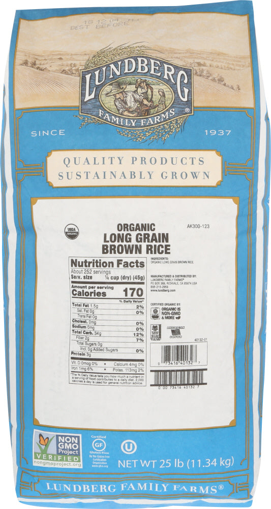 LUNDBERG: Organic Long Grain Brown Rice, 25 lb