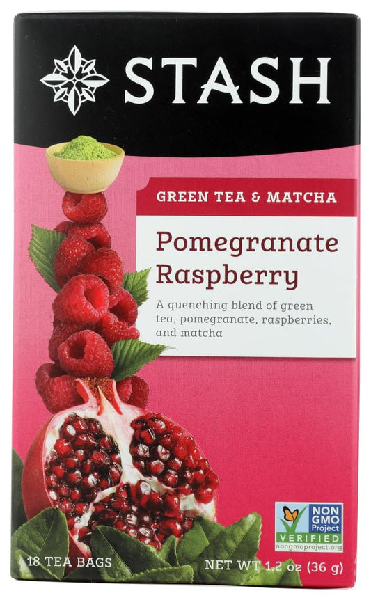 STASH TEA: Green Tea Pomegranate Raspberry with Matcha 18 Tea Bags, 1.2 Oz