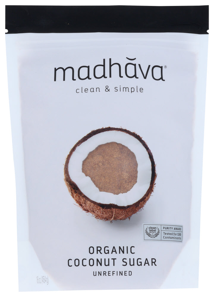 MADHAVA: Organic Coconut Sugar Pure and Unrefined, 16 oz