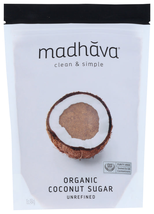 MADHAVA: Organic Coconut Sugar Pure and Unrefined, 16 oz