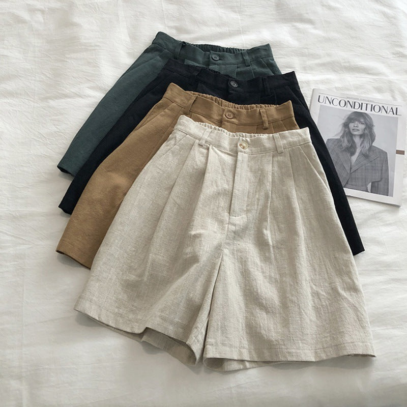 Retro High Waist Slim Linen Wide Leg Trousers