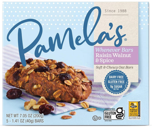 PAMELAS: Raisin Walnut Spice Whenever Bars 5Pack, 7.05 oz