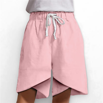 Elastic Waist Wide Leg Casual Shorts with Pockets