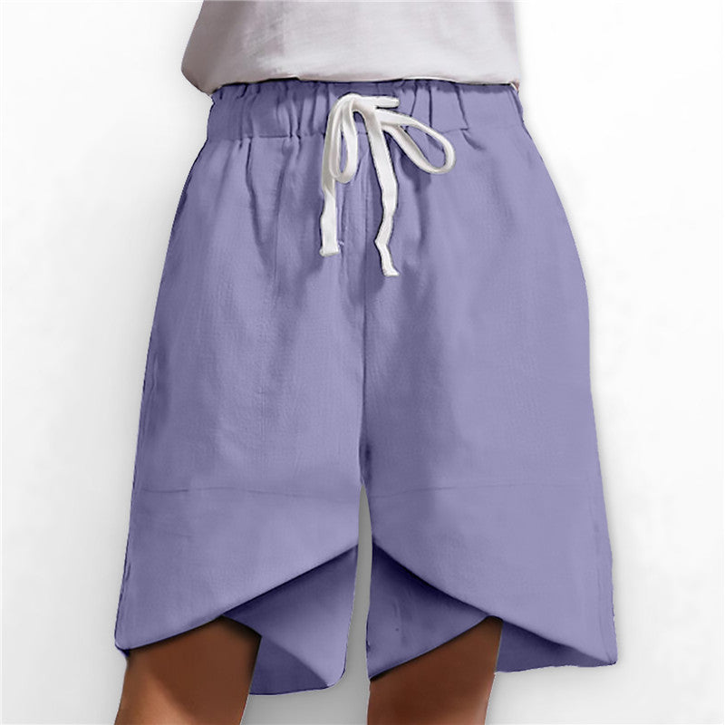 Elastic Waist Wide Leg Casual Shorts with Pockets