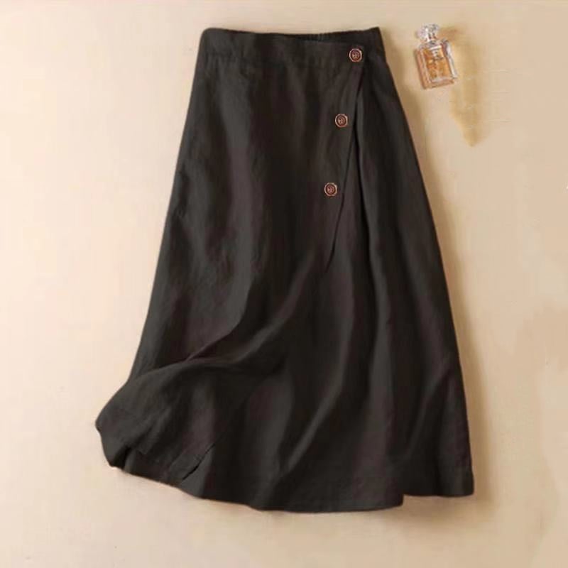 Women's Casual Cotton Linen Long Elastic Waist Skirt