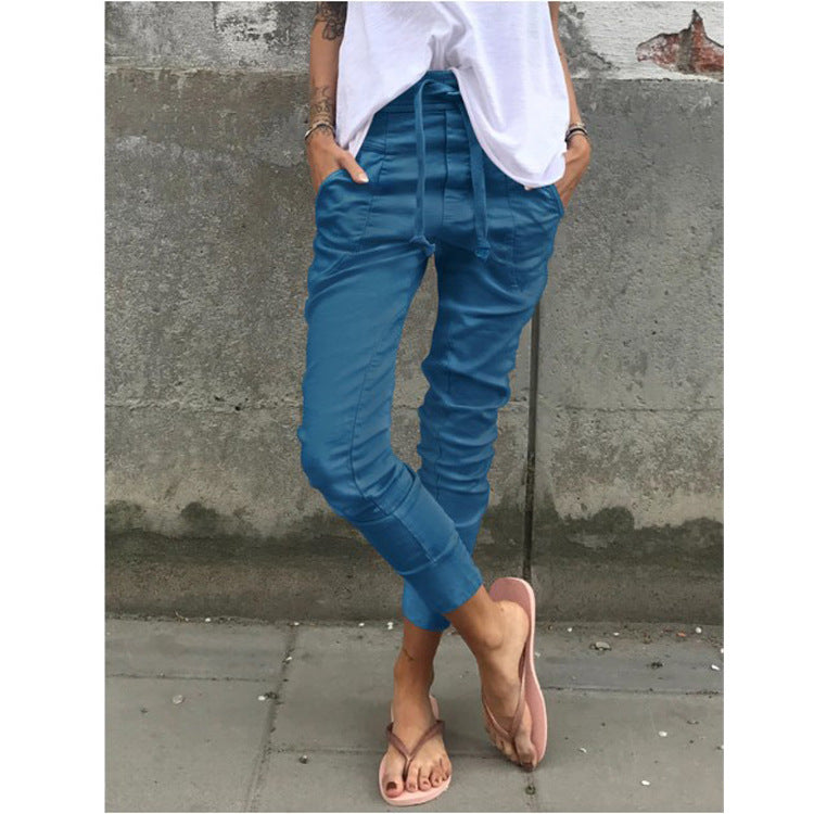 Casual Micro Stretch Pocket Trousers with Elastic Waist