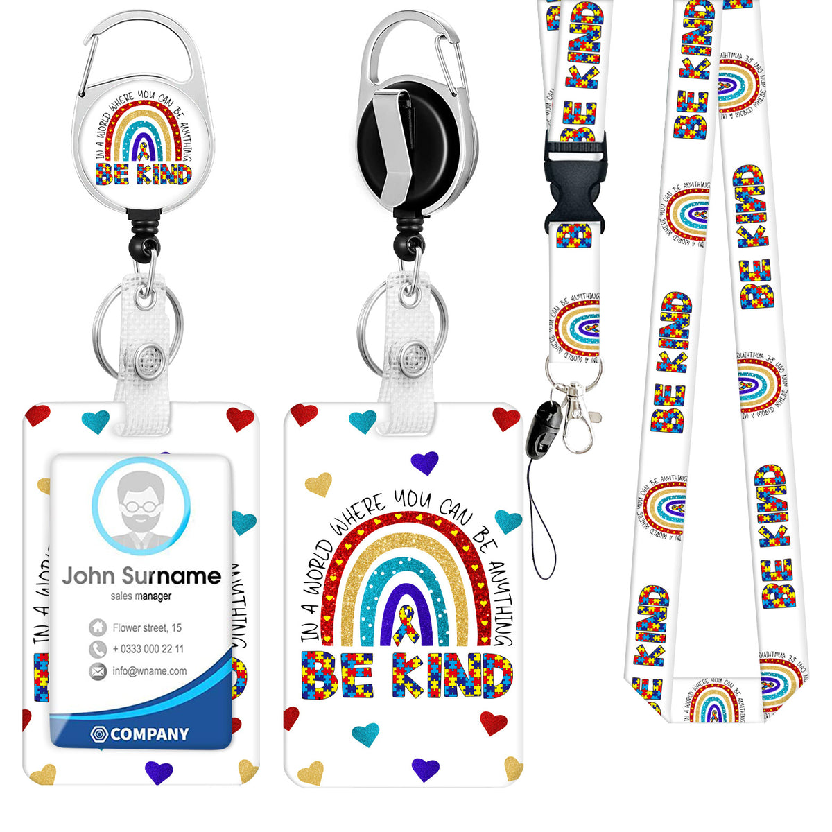 Zinc Alloy Rainbow Lanyard with PVC ID Card Holder