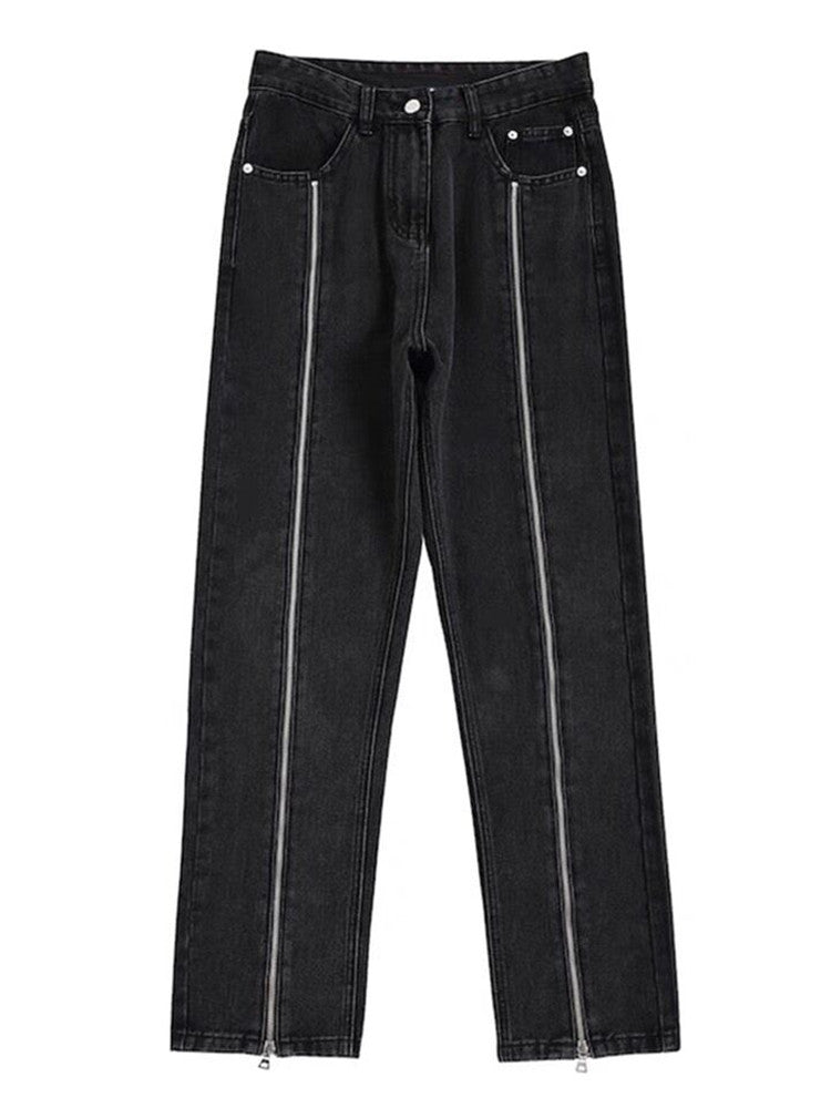 Plus Size Women's Straight Jeans with Zipper Design