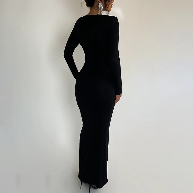 Fashionable V-Neck Long Sleeve Dress for Women