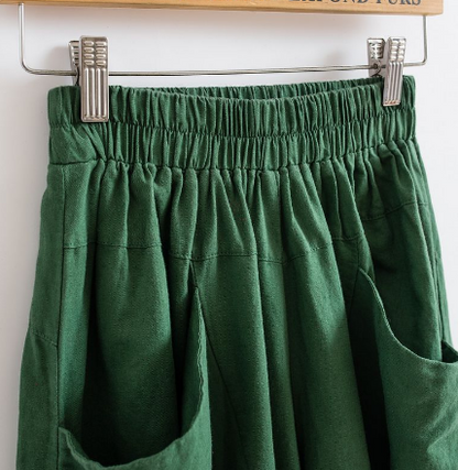 Cotton-Linen Casual Wide-Leg Lantern Pants