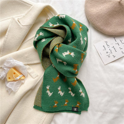 Wool Blend Animal Print Winter Scarf with Bow for Women