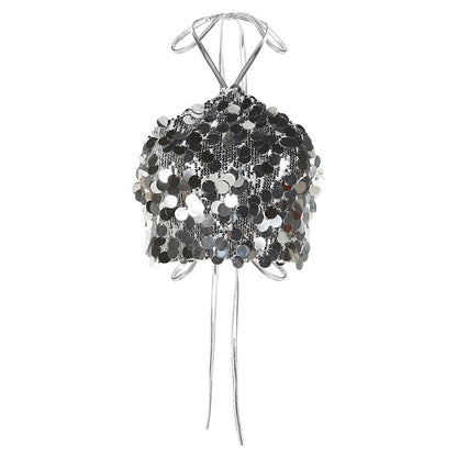 2023 Summer Women's Fashion Sequin Halter Top