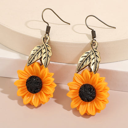 Fashionable Sunflower Pendant Earrings for Wholesale