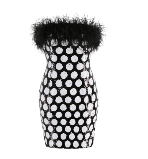 Elegant Off-the-Shoulder Feather Tube Mini Dress