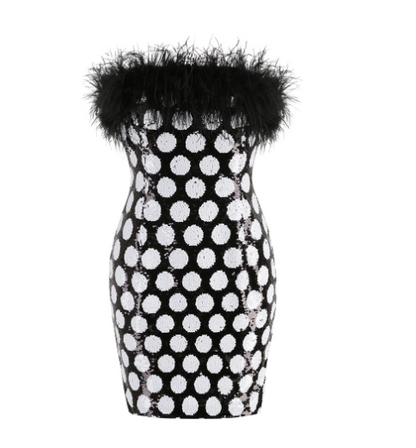 Elegant Off-the-Shoulder Feather Tube Mini Dress