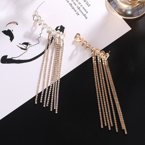 Exaggerated Tassel Zircon Earrings
