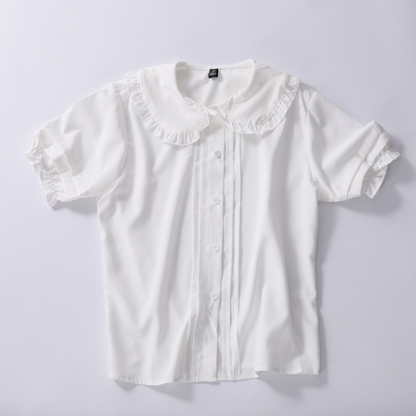 College Style Sweet Ruffle Short Sleeve Women's Top