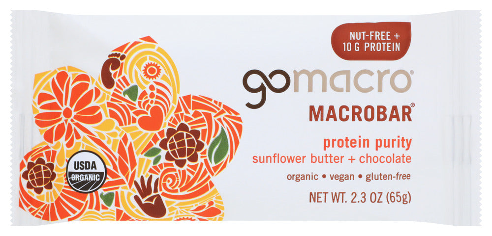 GOMACRO: MacroBar Protein Purity Sunflower Butter Chocolate, 2.3 oz